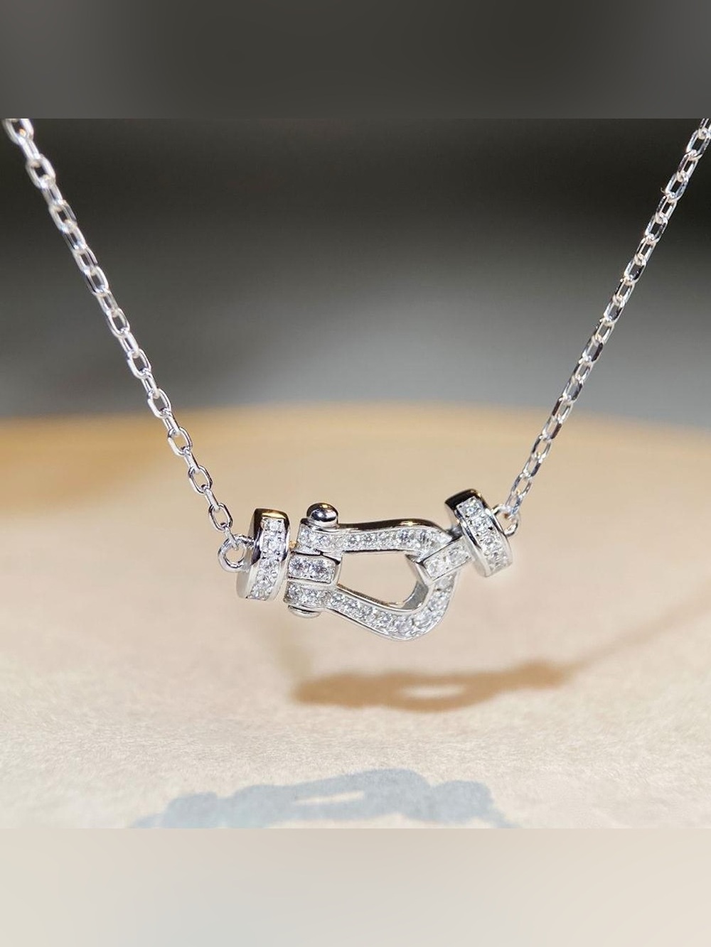 925 Sterling Silver Zircon Horseshoe Necklace